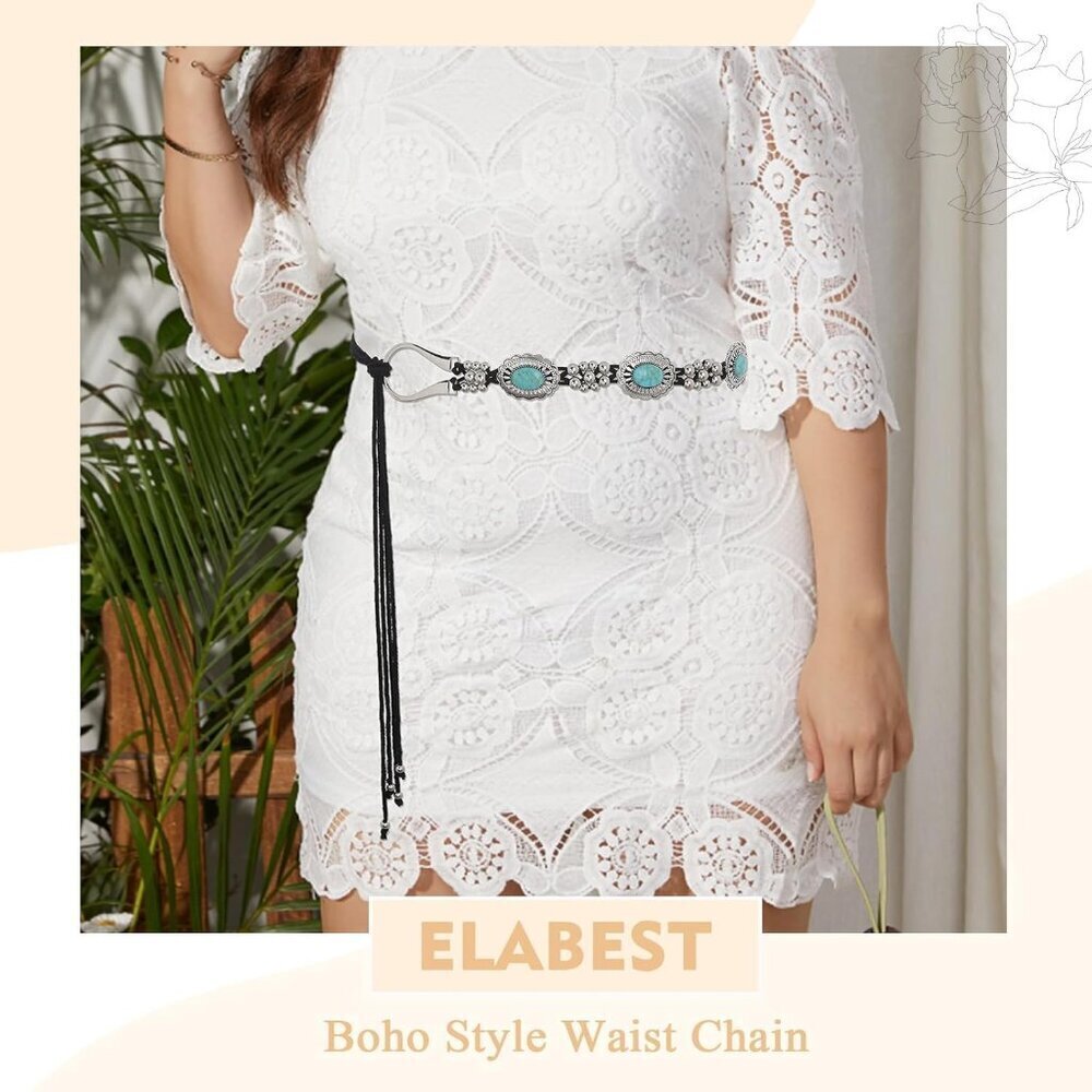 Concho Belt Turquoise Chain Western Waist Belt for Women Dresses Cowgirl - Picture 7 of 7